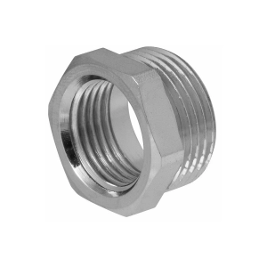 Фото: Футорка латунная никелированная BXHFN43 20x15 наружная/внутренняя резьба